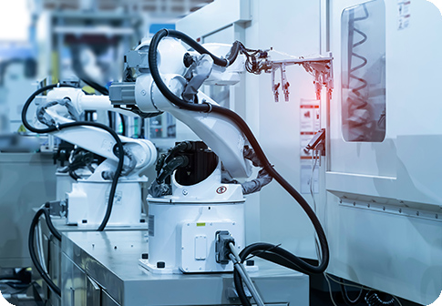 Automatic robot in a smart factory. Assembly line