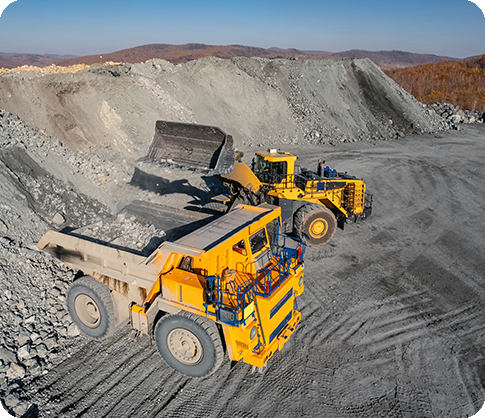 Heavy industrial wheel loader at mining site