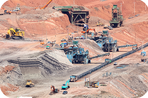 Trucks are working in mines.