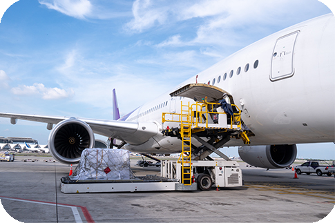 Air cargo logistic containers are loading to an airplane